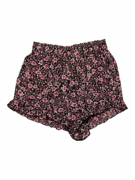 Francesca's Collections Pants - High-Waist Floral Ruffle Hem Shorts — Pink on Black Size Small